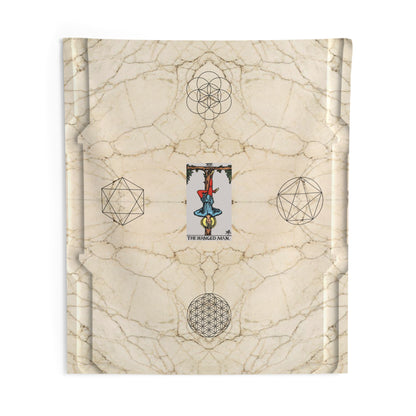 The Hanged Man Tarot Card Altar Cloth or Tapestry with Marble Background, Flower of Life and Seed of Life