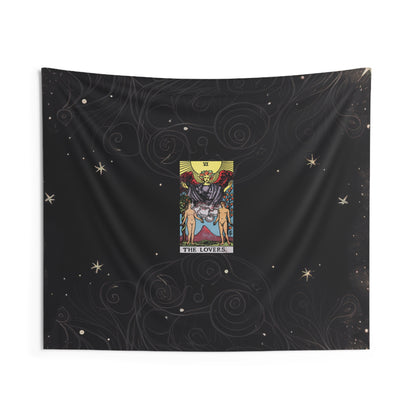 The Lovers Tarot Card Altar Cloth or Tapestry with Starry Background