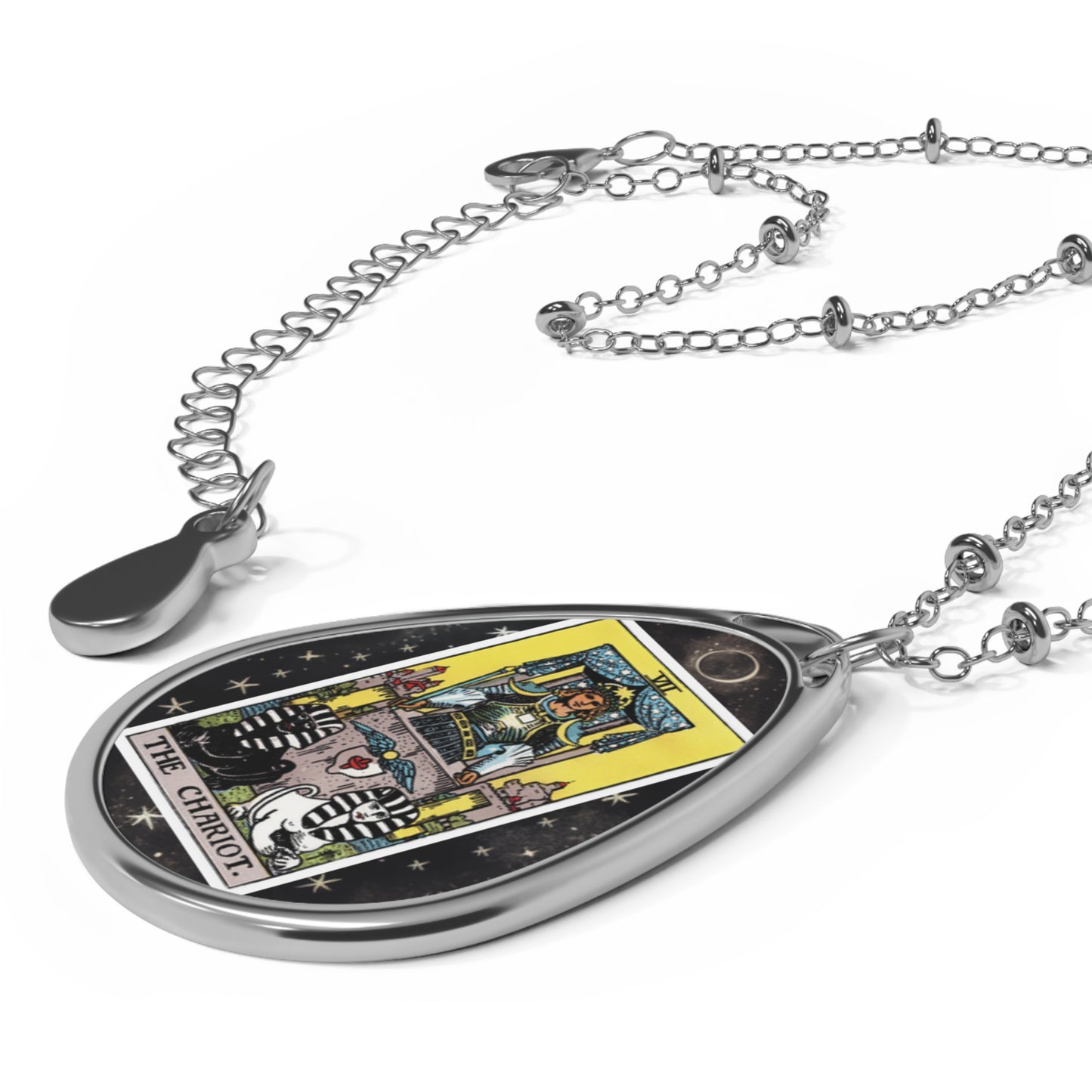 The Chariot Tarot Card Oval Pendant Necklace With Chain