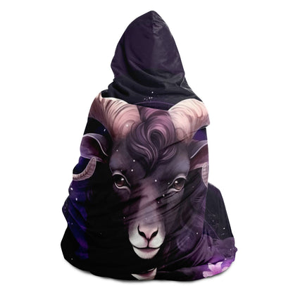 Aries Purple Cartoon with Flower Hooded Blanket
