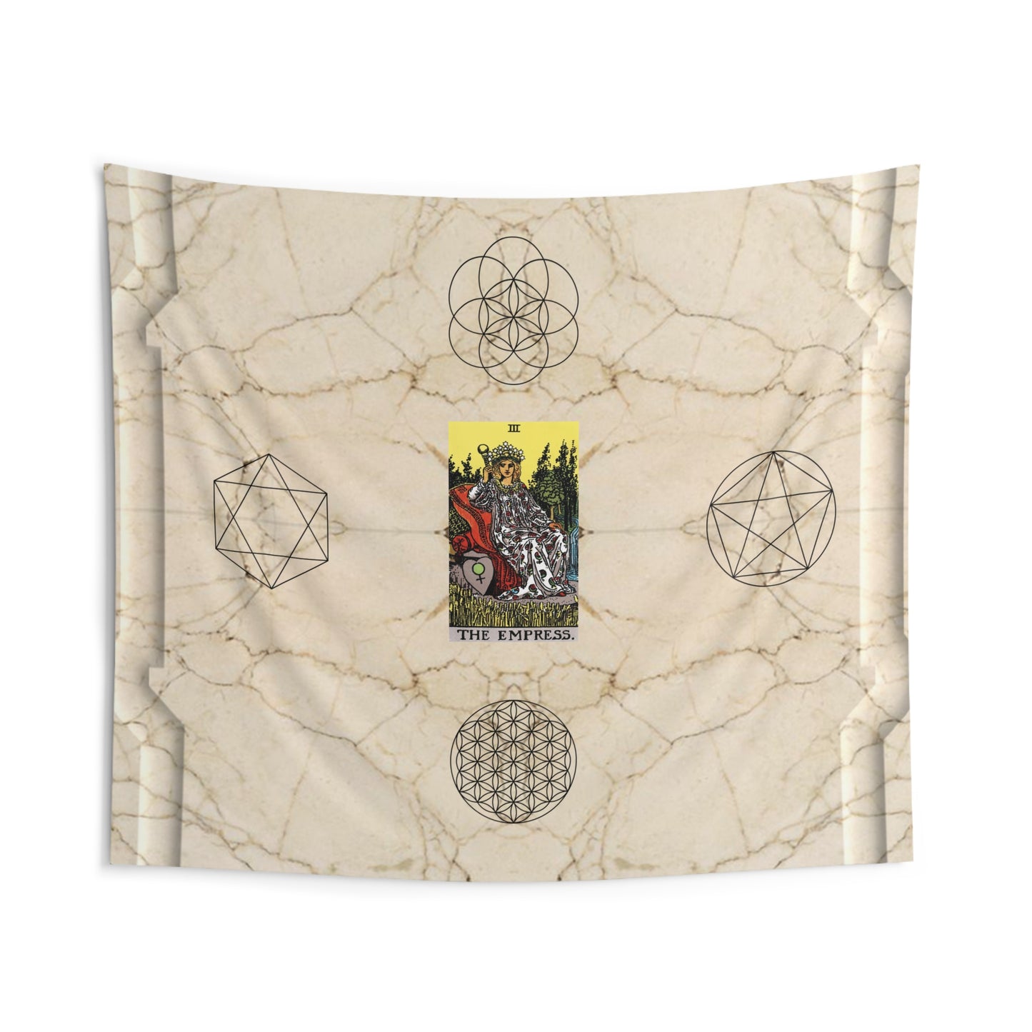 The Empress Tarot Card Altar Cloth or Tapestry with Marble Background, Flower of Life and Seed of Life