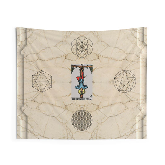 The Hanged Man Tarot Card Altar Cloth or Tapestry with Marble Background, Flower of Life and Seed of Life