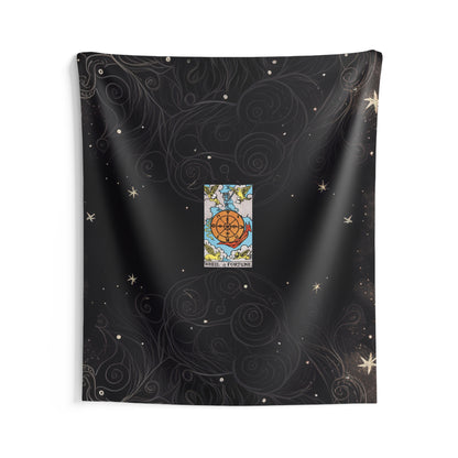 The Wheel of Fortune Tarot Card Altar Cloth or Tapestry with Starry Background