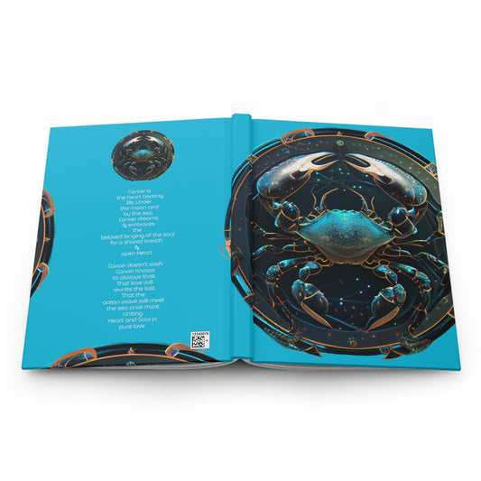 Cancer Zodiac Sign in Blue with Poem Hardcover 150 Page Journal