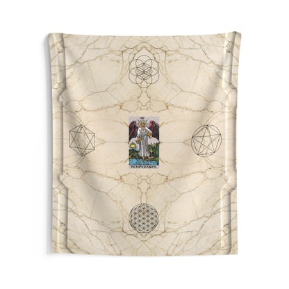 The Temperance Tarot Card Altar Cloth or Tapestry with Marble Background, Flower of Life and Seed of Life