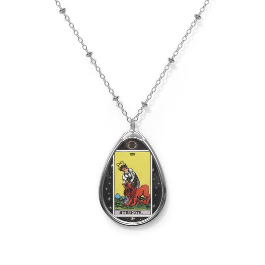 The Strength Tarot Card Oval Pendant Necklace With Chain
