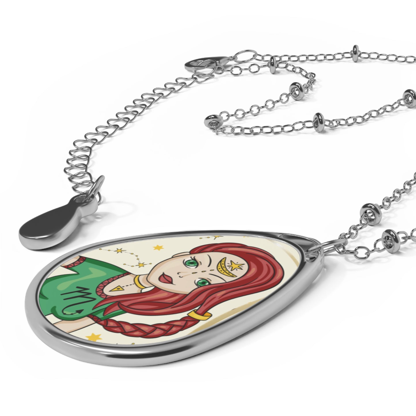 Scorpio Zodiac Sign ~ Scorpio Girl Illustration ~ Necklace & Oval Pendant With Chain