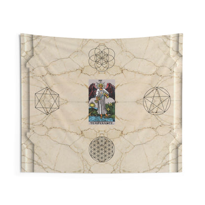 The Temperance Tarot Card Altar Cloth or Tapestry with Marble Background, Flower of Life and Seed of Life