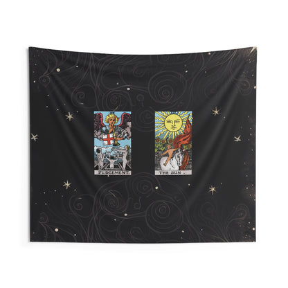 The Judgement AND The Sun Tarot Cards Altar Cloth or Tapestry with Starry Background