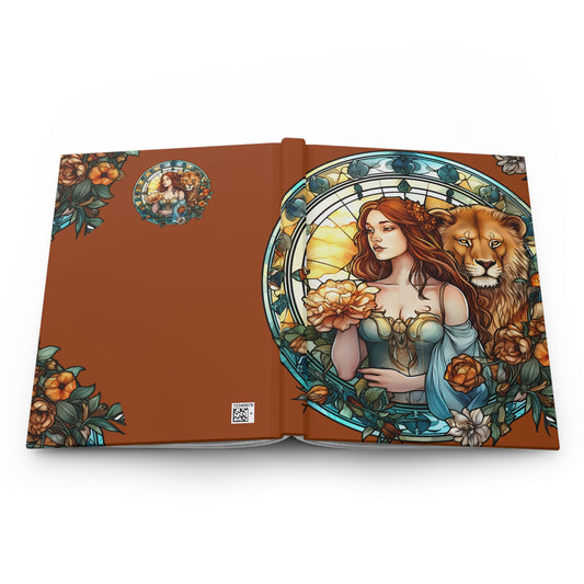 Leo Stained Glass Illustration Hardcover 150 Page Journal