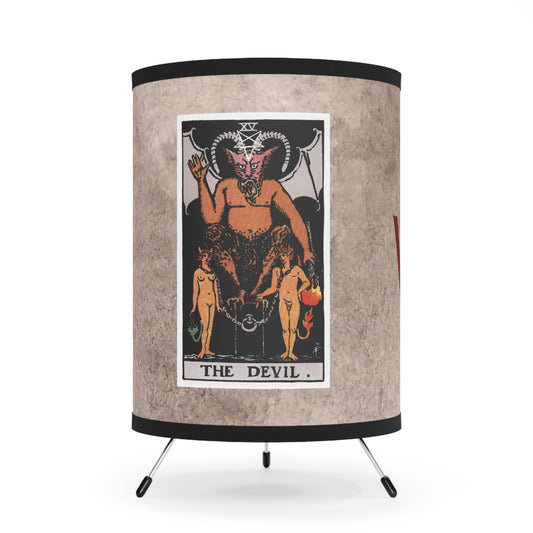 The Devil Tarot Card with Capricorn Symbols Printed Shade Tripod Lamp, US\CA plug