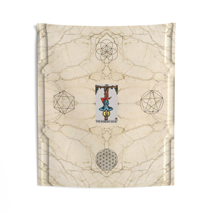 The Hanged Man Tarot Card Altar Cloth or Tapestry with Marble Background, Flower of Life and Seed of Life