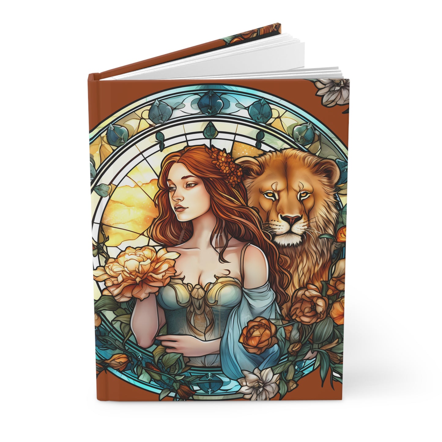 Leo Stained Glass Illustration Hardcover 150 Page Journal