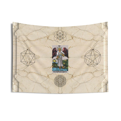 The Temperance Tarot Card Altar Cloth or Tapestry with Marble Background, Flower of Life and Seed of Life