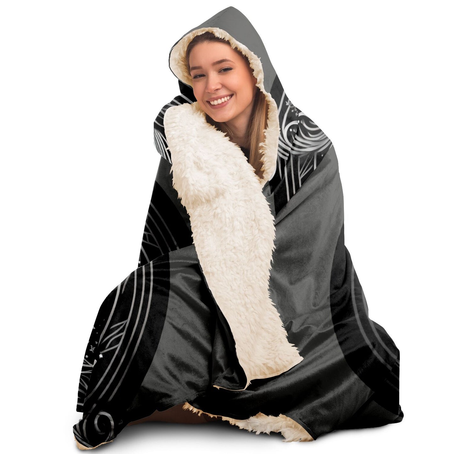 Virgo in Black and White Hooded Blanket