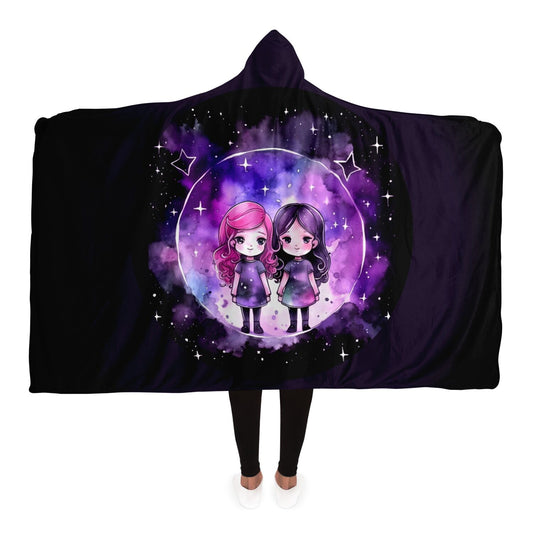 Gemini Purple Caricature with Stars Shadowed Hooded Blanket