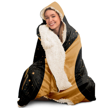 Pisces in Black and White Hooded Blanket