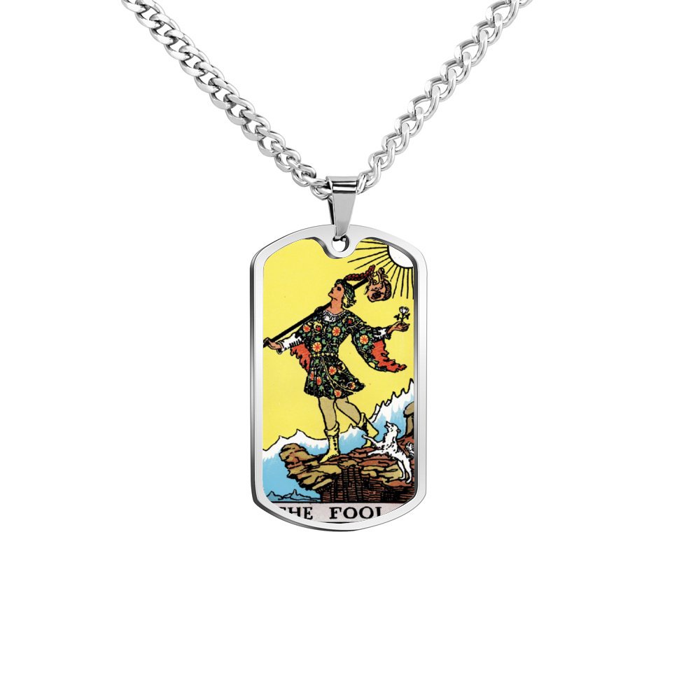 The Fool Tarot Card Double Sided Print Rectangular Pendant and Necklace
