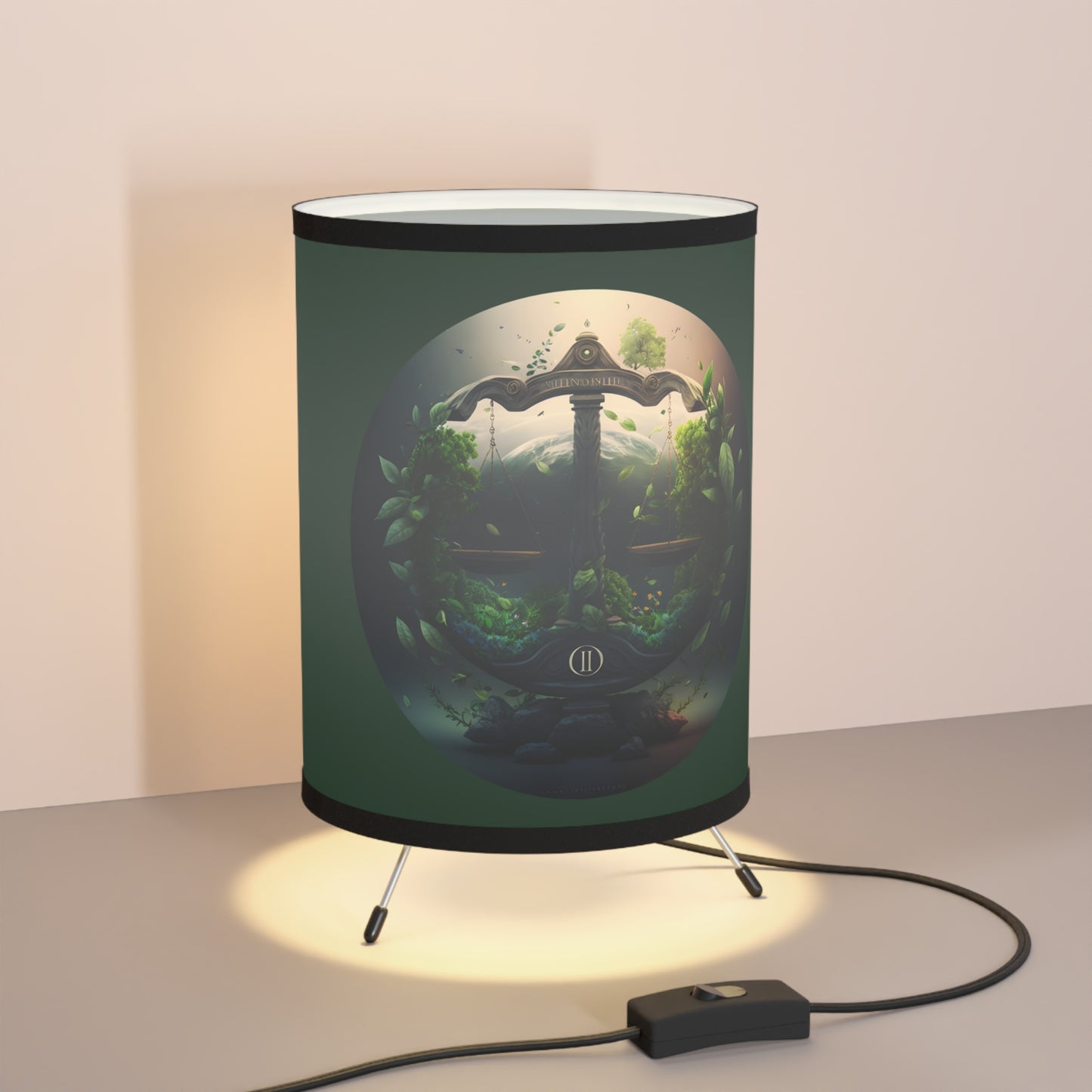 Libra Green Scales Tripod Lamp with Printed Shade, US\CA plug