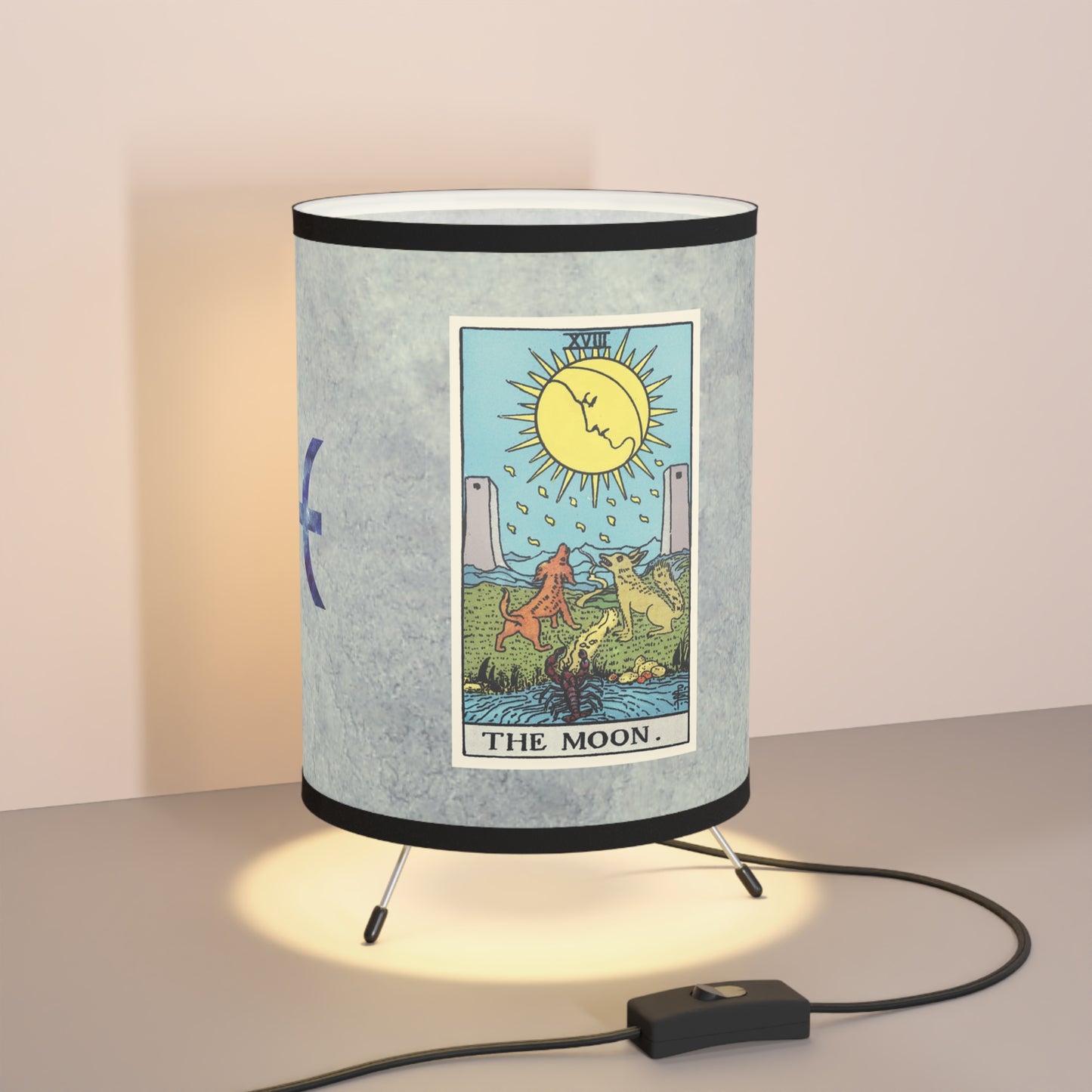 The Moon Tarot Card with Pisces Symbols Printed Shade Tripod Lamp, US\CA plug