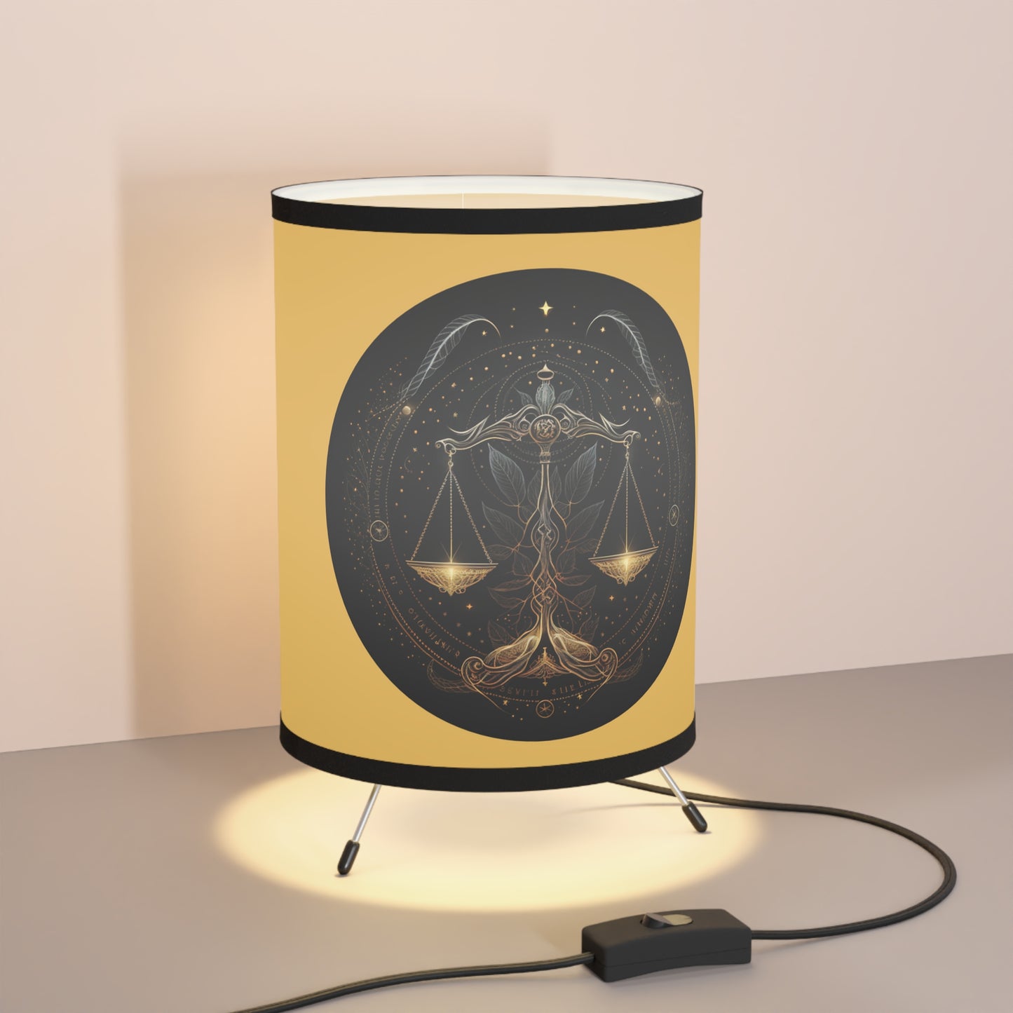 Libra Golden Scales Tripod Lamp with Printed Shade, US\CA plug