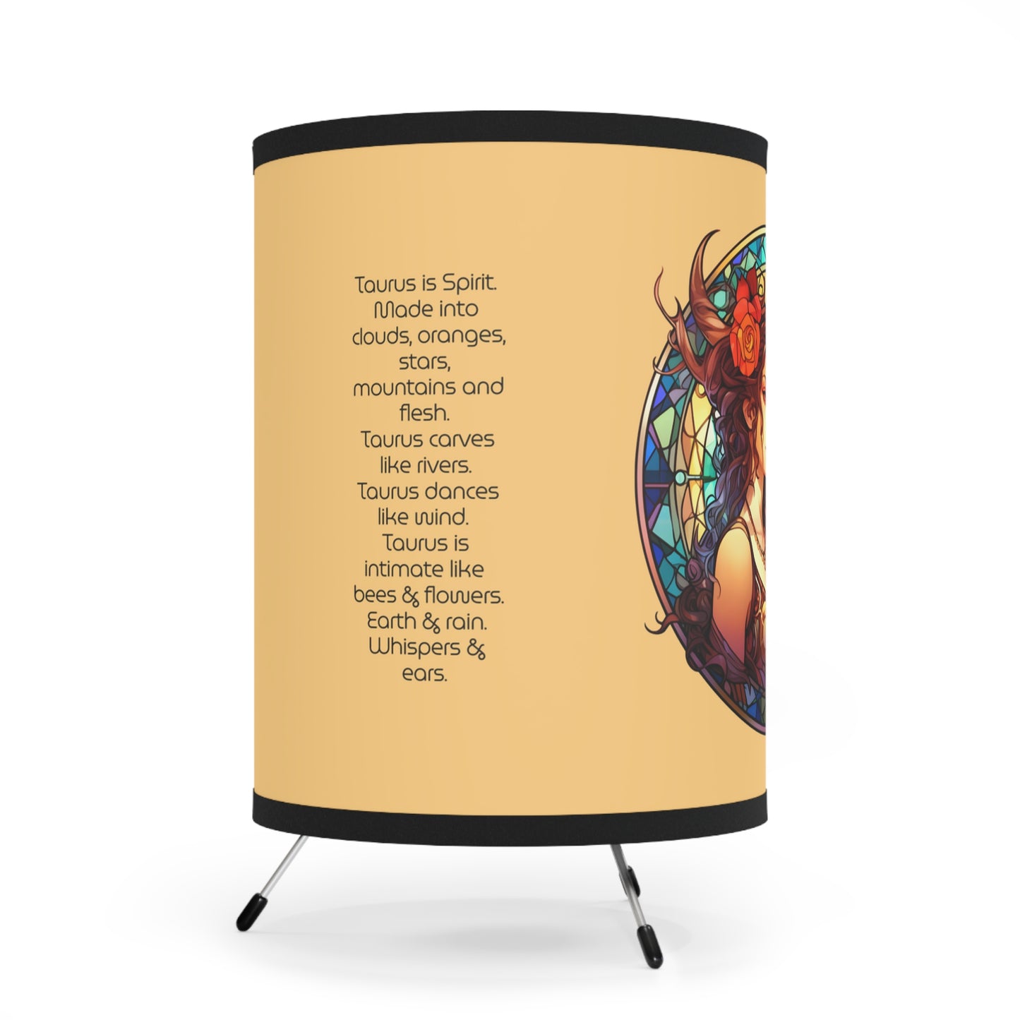Taurus Woman and Bull with Inspirational Poem Tripod Lamp with Printed Shade, US\CA plug