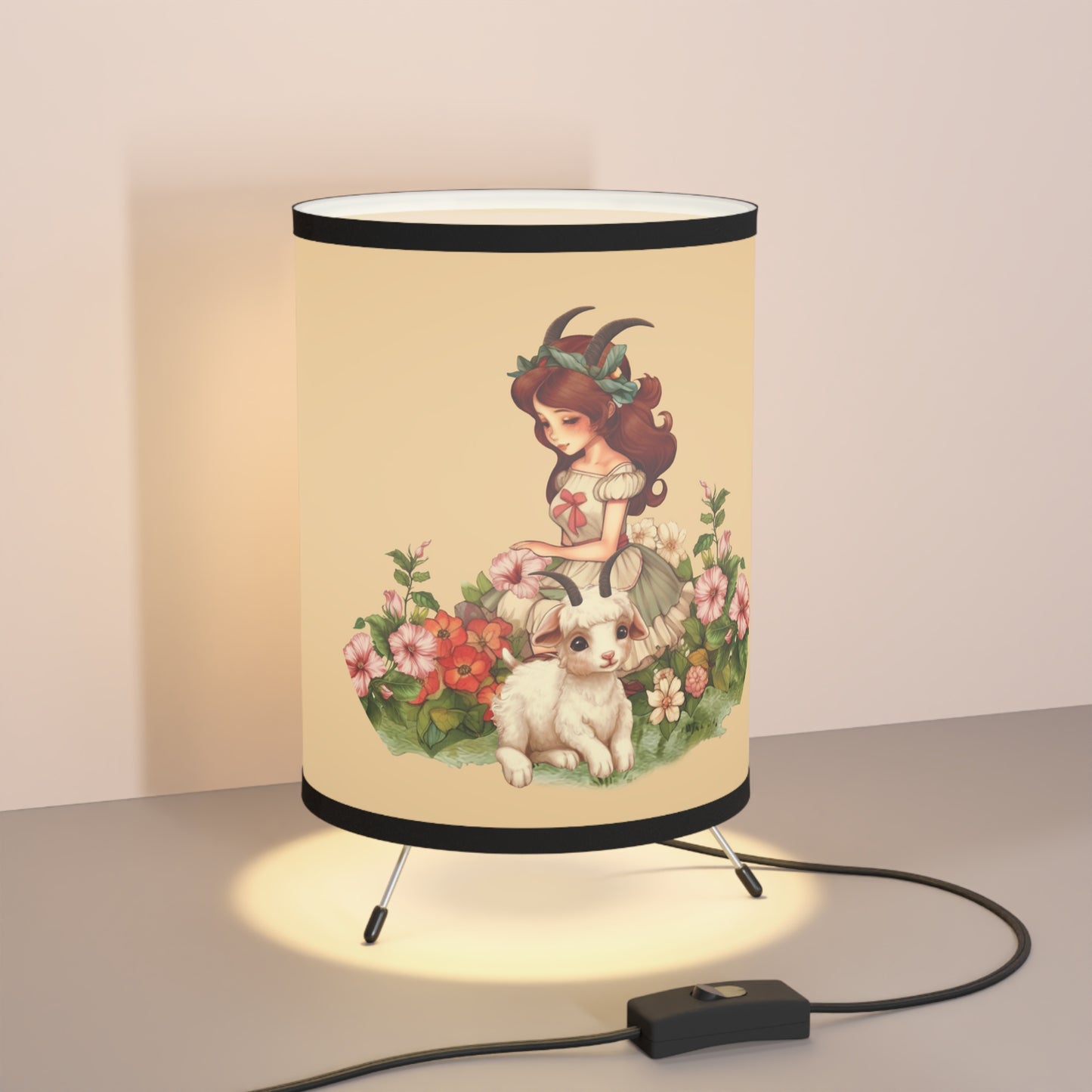 Capricorn Vintage Illustration Tripod Lamp with Printed Shade, US\CA plug