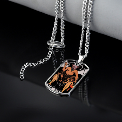 The Devil Tarot Card Double Sided Print Rectangular Pendant and Necklace