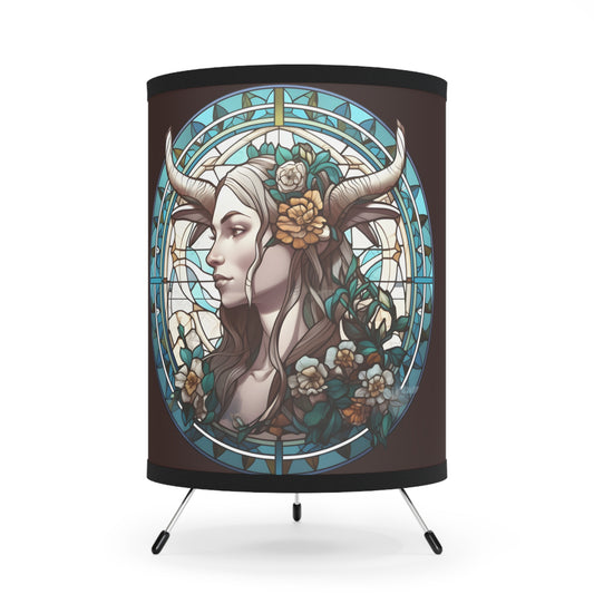Capricorn Stained Glass Illustration Tripod Lamp with Printed Shade, US\CA plug