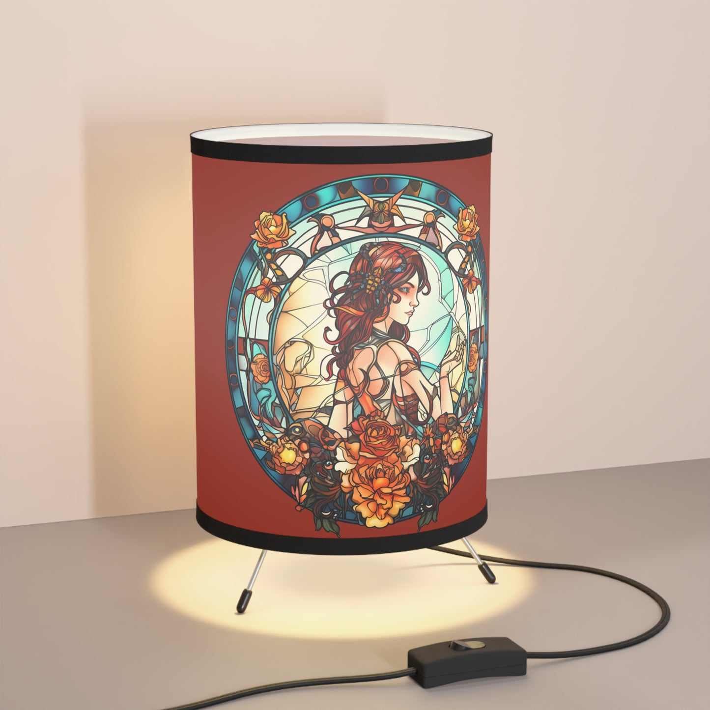 Scorpio Stained Glass Illustration Tripod Lamp with Printed Shade, US\CA plug