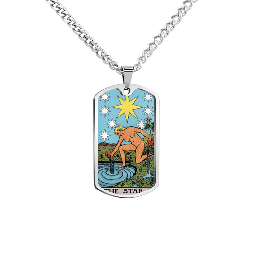 The Star Tarot Card Double Sided Print Rectangular Pendant and Necklace