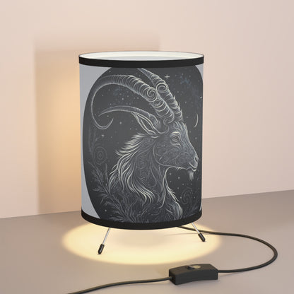 Capricorn in Black and White Tripod Lamp with Printed Shade, US\CA plug