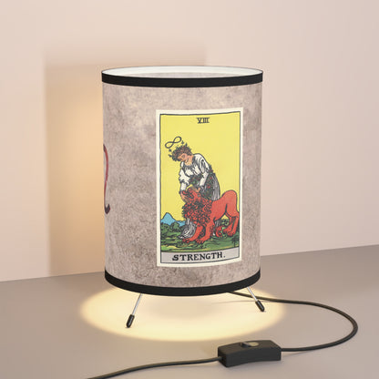 Strength Tarot Card with Leo Symbols Printed Shade Tripod Lamp, US\CA plug